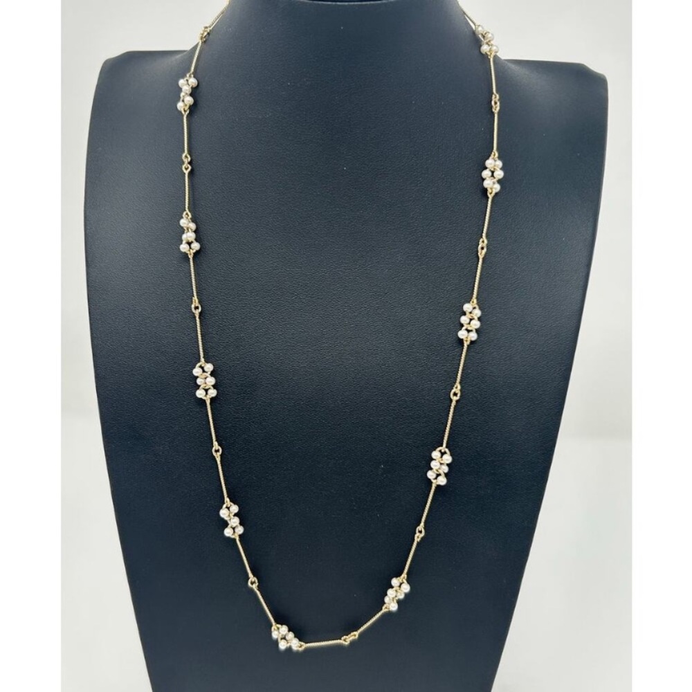 Elegant Avon Gold-Toned and Faux White Pearl Necklace 80s Vintage 24” chain